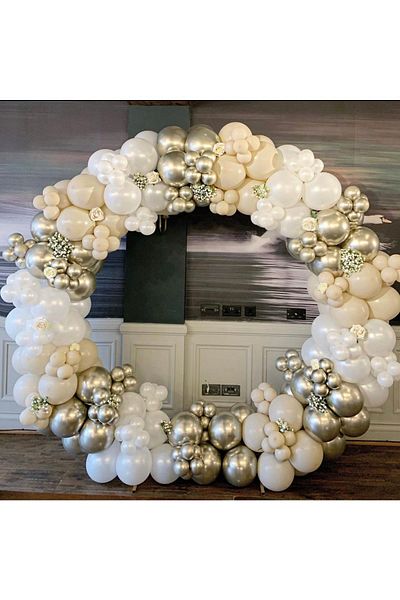 eğlencemarketi Chrome White Gold Milk Coffee And White Balloon Chain 100 Pieces