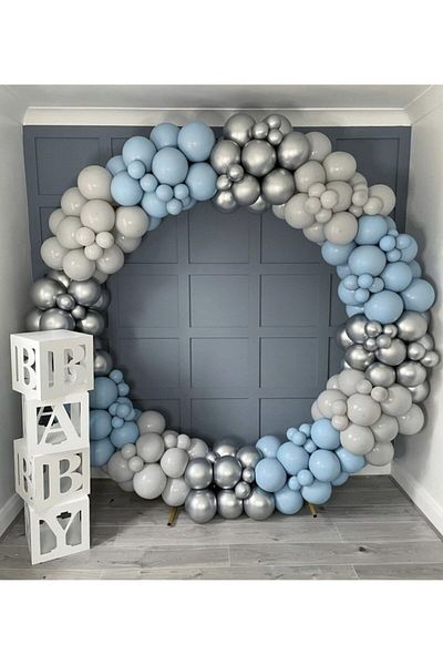 eğlencemarketi Chrome Silver Pastel Smoke Storm Blue Balloon Chain 100 Pieces