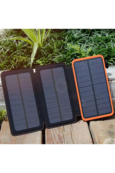 pazariz 20000 mAh Güneş Enerjili Solar Powerbank 4 Güneş Paneli Katlanır USB ...