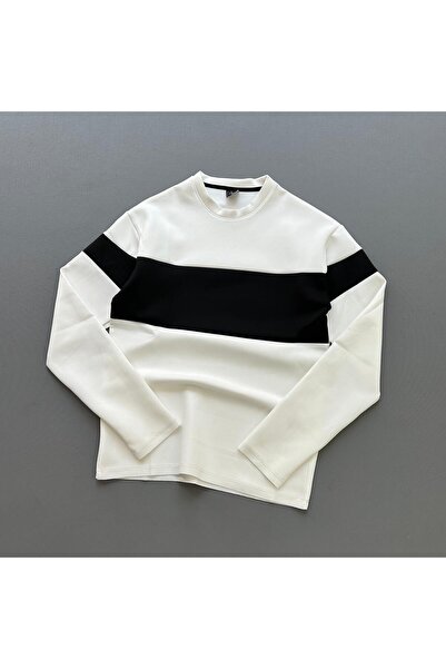 Combineman35 Scuba Kumaş Parçalı Bisiklet Yaka Erkek Sweatshirt