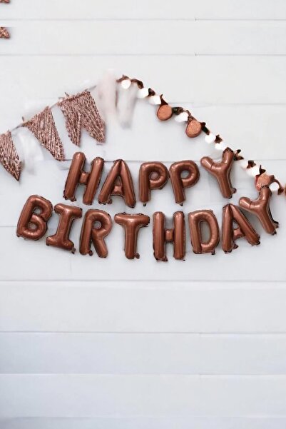 PEKSHOP Çikolata Kahve Happy Birthday Harf Balonlar Retro Doğum Günü Balon Seti