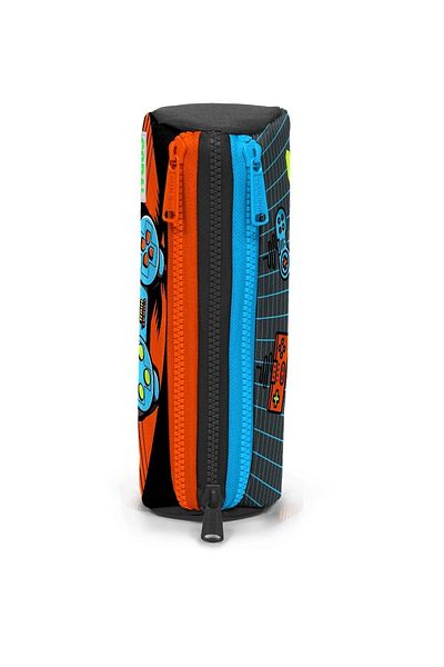 Yaygan Coral High Kids Gray-orange Gamer Patterned 3-compartment Pencil Bag - 22046