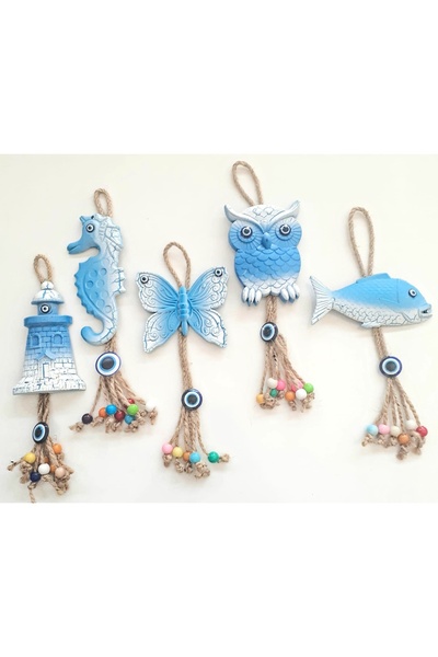 5-Piece Marin Themed Evil Eye Beads Jute Drawstring Terrace Garden Balcony Summer Wall  Decoration Ornament Set