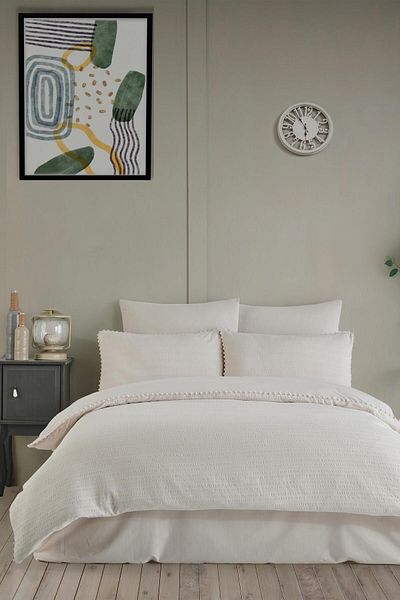 Altınbaşak Double Emboss Ivory Satin Duvet Cover Set