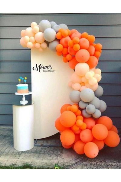 eğlencemarketi Pastel Orange Gray And Salmon Balloon Chain 100 Pieces
