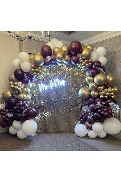 PEKSHOP Krom Gold Bordo Ve Beyaz Balon Zinciri 100 Adet