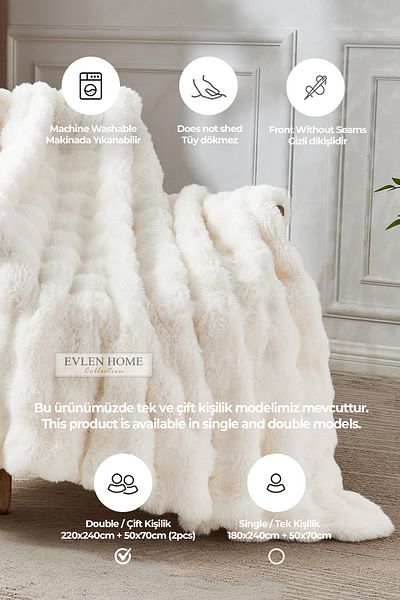 Evlen Home Collection Double Plush Soft Quilt - 3 Pcs Loria Off-White Cream