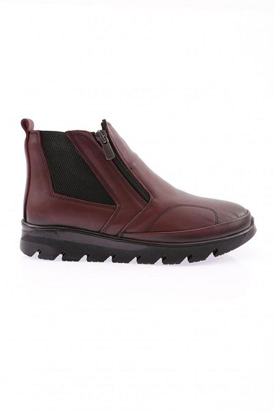 DGN Women's Zipper Detailed Boots Burgundy Genuine Leather 31147103