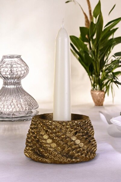 Fonnava Şamdan Mumluk Dekoratif Mumluk Tealight Mumluk Altın Eskitme Renk Model 40