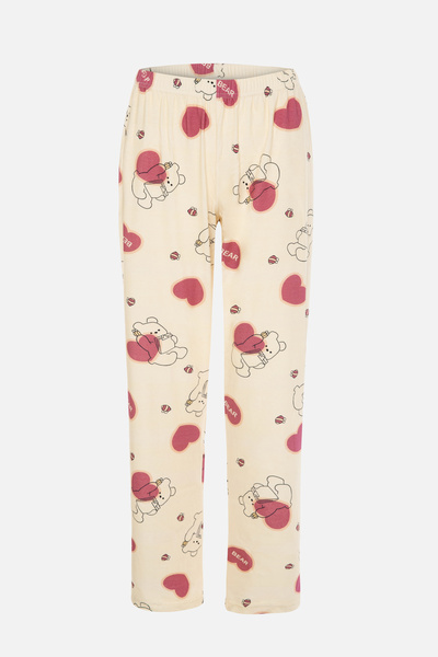 koza iç giyim Women's Teddy Bear Patterned Band Detailed Buttoned Pajamas Set