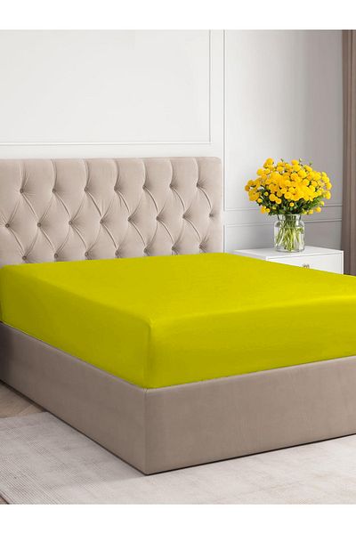 turkanlarhome Yellow Colored 100% Cotton Combed Fabric Fitted Elastic Sheet Single-Double