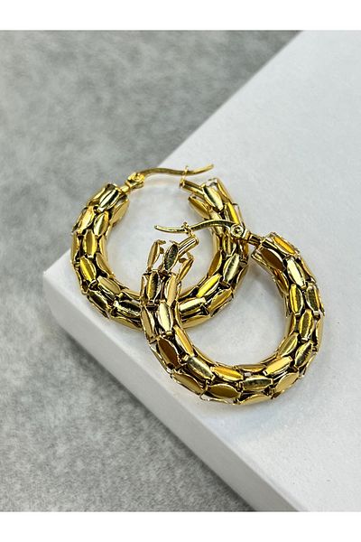 ilvesa shop Steel Square Patterned Gold Hoop Earrings