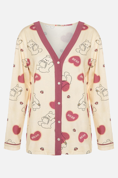 koza iç giyim Set de pijamale cu nasturi cu bandă cu model ursuleț de pluș pentru femei