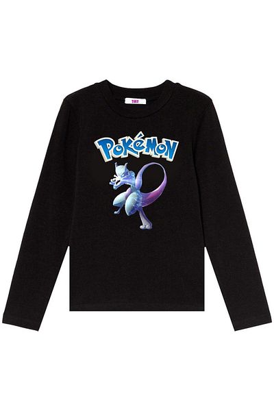 TakeTshirt Pokemon Mew Too - Детска тениска с дълъг ръкав, черна