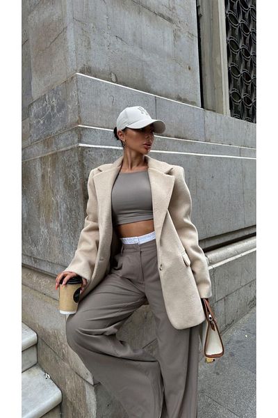 FMN Collection Oversize Stamp Blzer - Buttoned, Loose Lined, Equivalent Pinterest Model, Coat Jacket