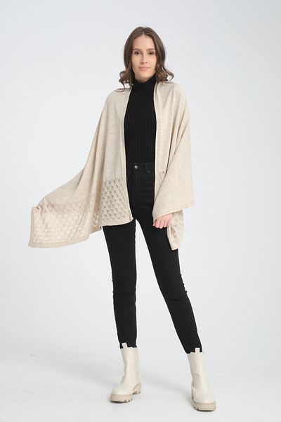 VEGA MODA Openwork Patterned Single Color Shoulder Shawl - Comfortable Edge, Knitwear Women's Shawl