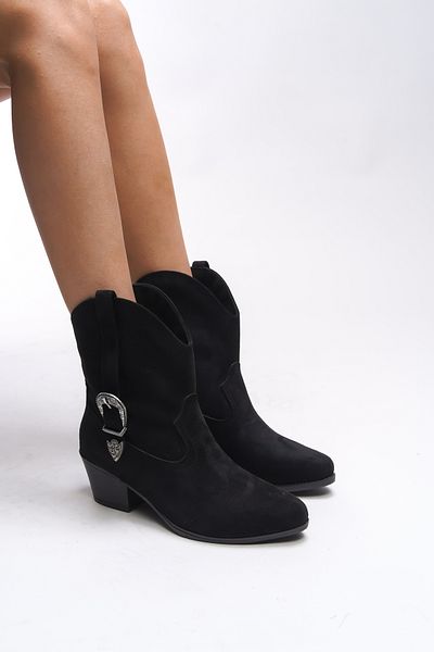 Riccon Dámské westernové boty Deirotia Black Suede – přezka, 0012711