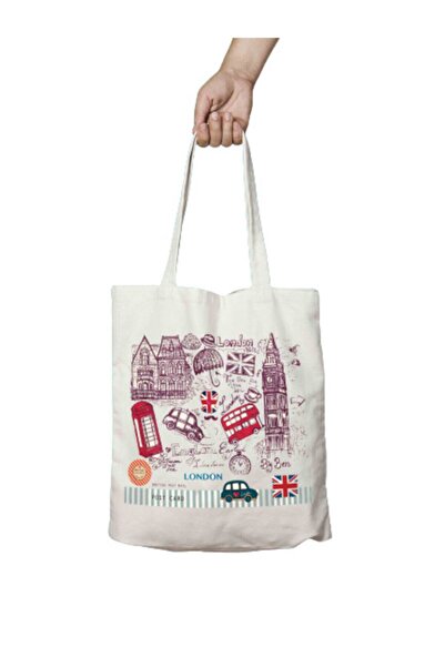 ART HEDİYE England London Two Sided Permanent Printed Washable Cloth Bag Shou...