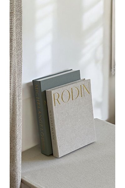 HOME DEKORİSTA Michelangelo-auguste Rodin Patterned 2-piece Decorative Book Box, Water Green and Linen Gold