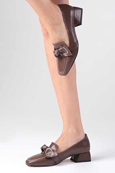 Mio Gusto Women's Low Heel Shoes - Viola Brown, Blunt Toe