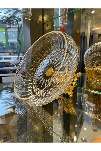 Paşabahçe Lotus Kristal 24 Cm Kesme Dekor Gold Ayak Salata Kasesi Cam Sunumluk- Servis Tabağı
