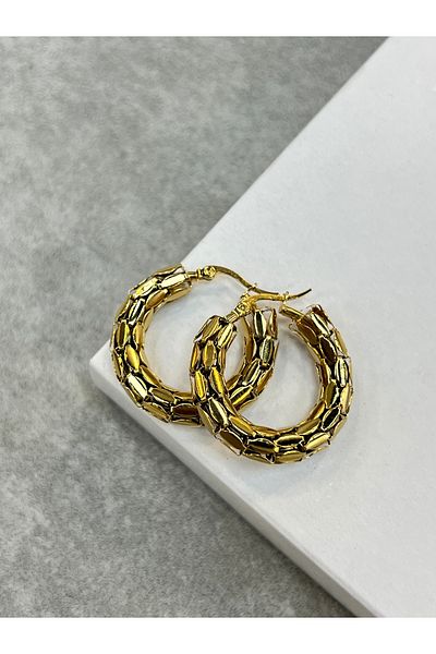 ilvesa shop Steel Square Patterned Gold Hoop Earrings