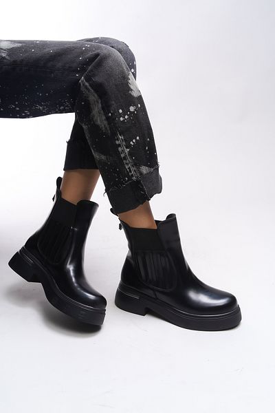 Riccon Elastische Chealsea-Stiefel für Damen von Khiugiar 00123340   Mattschwarzes Lackleder