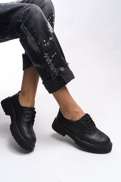 Riccon Oknyrth Schwarzer Damen-Loafer – Schnürung 00121990