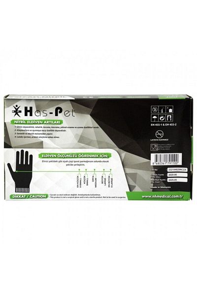 Has-Pet Haspet Black Nitrile Powder-Free Examination Gloves 100 Pieces (Medium) 20 Packs/1 Box