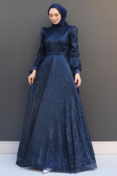 GİZ AGİYİM Βραδινό φόρεμα με μπλέ Navy Desire Hijab