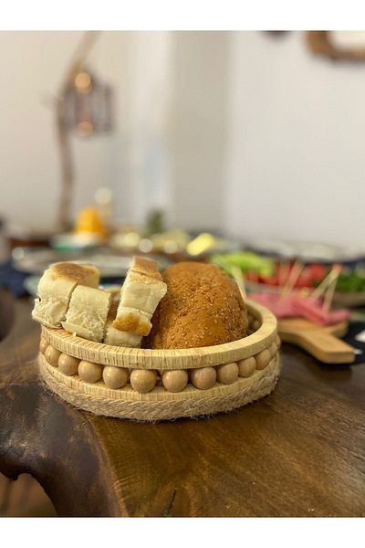 Aura design Wooden Decorative Wicker Bread Bowl Model Diameter 22 Cm