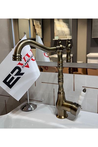 Ervu Yapı Antique Rustic Faucet Kitchen Sink (HOT COLD INLET, BRASS MATERIAL)