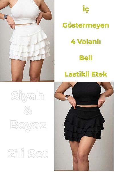 MOV GİYİM Fustă Mykonos din 2 piese alb-negru