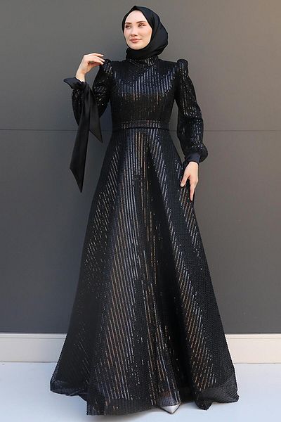 GİZ AGİYİM Μαύρο βραδινό φόρεμα Desire Hijab
