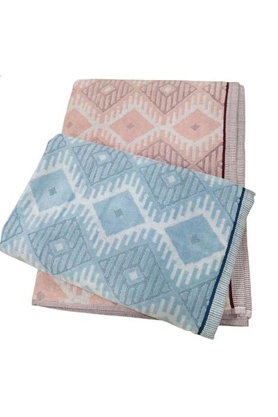 Özdilek 2-Piece Aztec Velvet Bath Towel - 70X140 cm (Salmon-Mint)