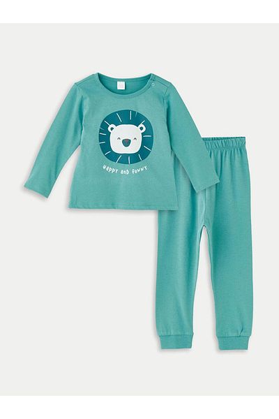 LC Waikiki Crew Neck and Printed Long Sleeve Pajamas Set for Baby Boy