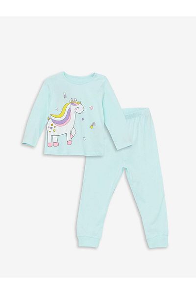 LC Waikiki Crew Neck Long Sleeve Printed Baby Girl Pajama Set