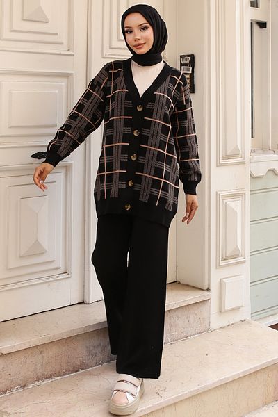 benguen 24118 Schwarzes Strick-Cardigan-Set
