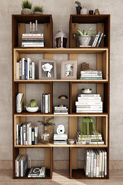 Woodesk Dublin Masif Ağaç Ceviz Renk 190x200 Kitaplık Cpt6013-200