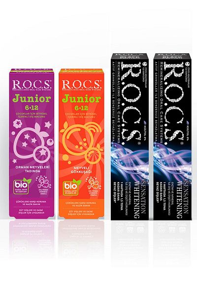 R.O.C.S. مجموعة معجون التبييض العائلية من R.o.c.s Sensation و6-12 معجون عائلي للصغار - (إحساسان -1 Gökmeyve-1 Forest)