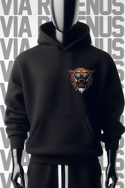 Vordevia Φούτερ Tiger Black Hooded 3 Thread - Εκτύπωση μπροστά και πίσω