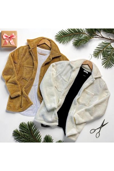 Fifty Color Pack of 2 Unisex White and Tan Plush Fleece Cardigan Shirt