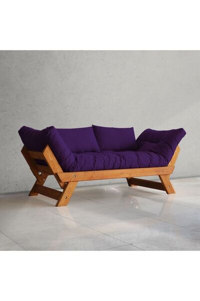Woodesk Adalar Modern Tik- Mor Renk Ahşap Kanepe