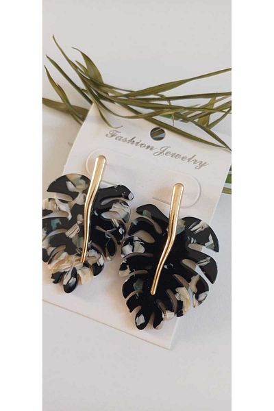 Feride Vintage Steel Earrings - Porcelain Leaf Detail, Vip Series, Antiallergic Tarnish Color Earrings