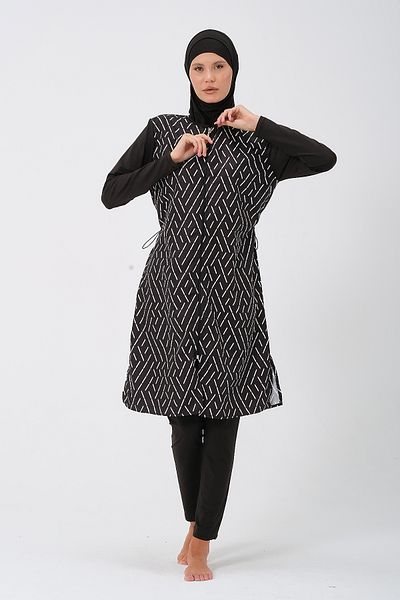 vawensea Women's Sleeves Tightslycra Body Parachute Hijab Swimsuit Geomtric