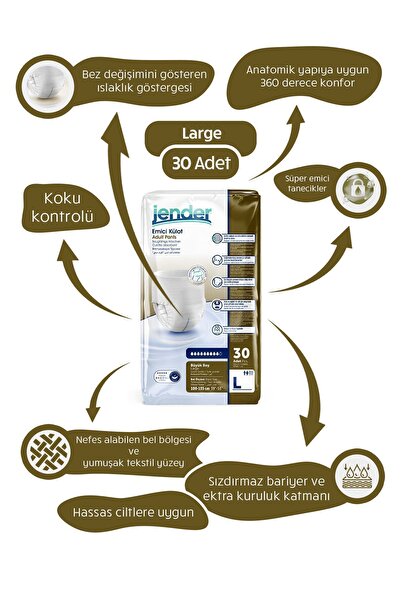 JENDER Emici Külot Yetişkin Hasta Bezi L - Large 30 Adet