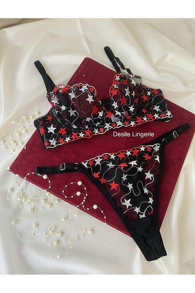 ARONA Red-White Star Balened Bra Set