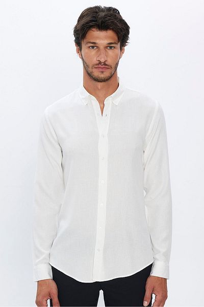 Tudors Λευκό πουκάμισο Viscose Slim Fit - Slim Fit, γιακά με κουμπιά