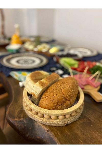 Aura design Wooden Decorative Wicker Bread Bowl Model Diameter 22 Cm