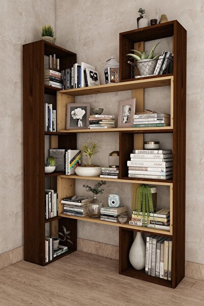 Woodesk Dublin Masif Ağaç Ceviz Renk 190x200 Kitaplık Cpt6013-200